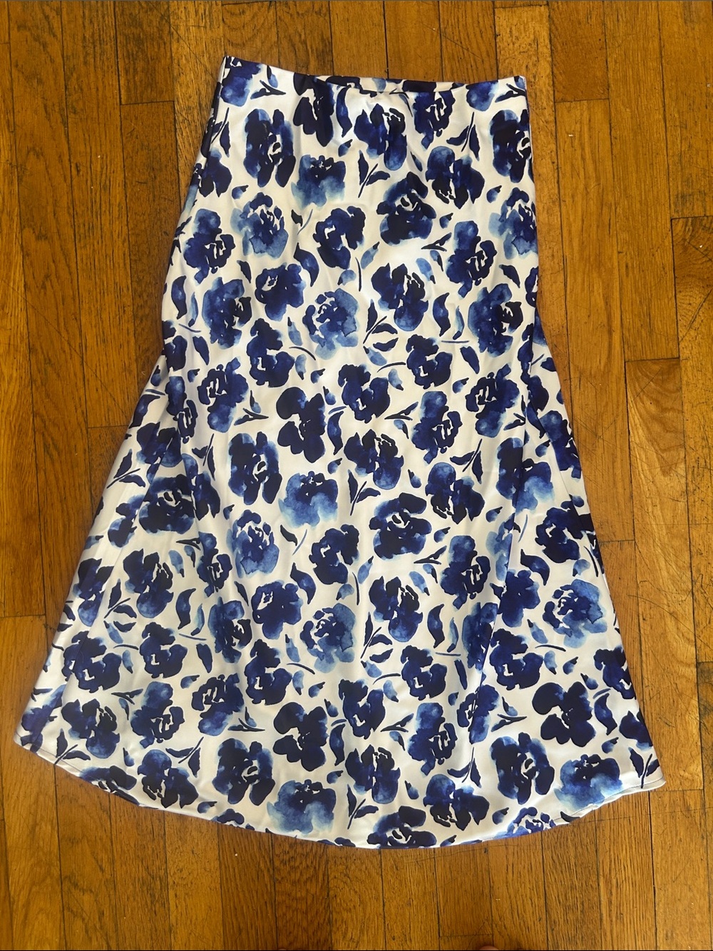 Blue Floral A-Line Midi Skirt - Women's